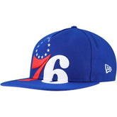 Philadelphia 76ers Oversized Puff Print Logo Golfer Snapback Hat Royal - New Era
