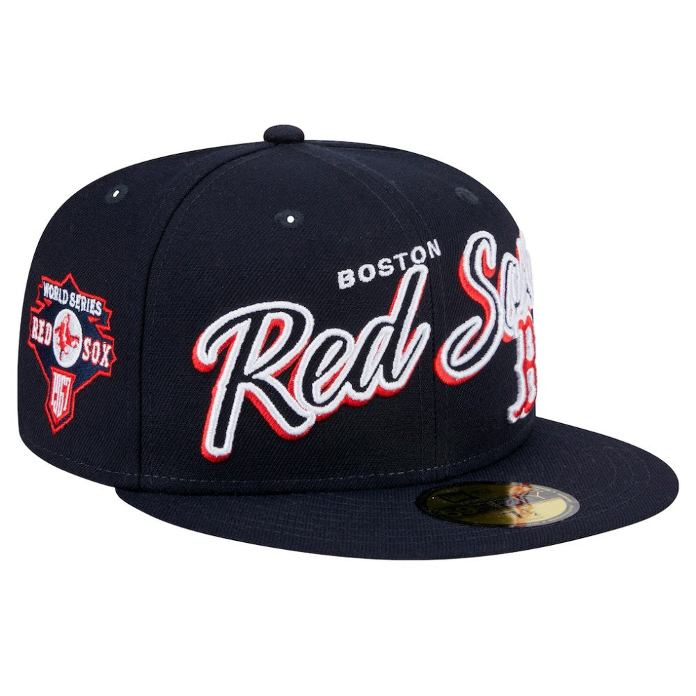 Boston Red Sox New Era Script Sided 59FIFTY Fitted Hat - Navy Hats