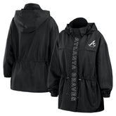 Atlanta Braves WEAR by Erin Andrews Women's Full-Zip Windbreaker Hoodie Jacket - Black Jackets