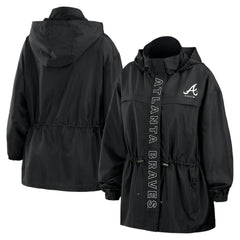 Atlanta Braves WEAR by Erin Andrews Women's Full-Zip Windbreaker Hoodie Jacket - Black Jackets