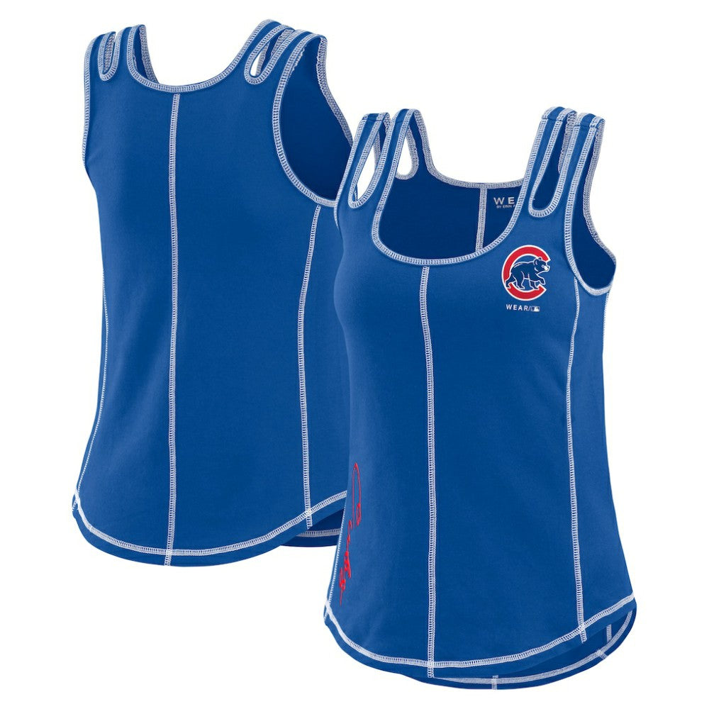 Chicago Cubs WEAR by Erin Andrews Women's Contrast Stitch Tank Top - Royal Tanks