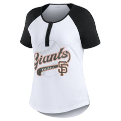 San Francisco Giants WEAR by Erin Andrews Women's Fitted Henley Raglan T-Shirt - White/Black T-shirts