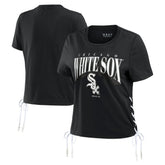 Chicago White Sox WEAR by Erin Andrews Women's Side Lace-Up Cropped T-Shirt - Black T-shirts