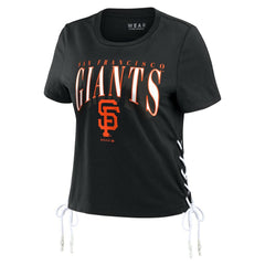 San Francisco Giants WEAR by Erin Andrews Women's Side Lace-Up Cropped T-Shirt - Black T-shirts