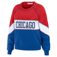 Chicago Cubs WEAR by Erin Andrews Women's Color Block Crew Neck Pullover Sweatshirt - Red/Royal Pullover