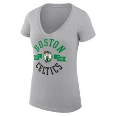 Boston Celtics G-III 4Her by Carl Banks Women's Super-Slim Fit Lightweight Large City Logo V-Neck T-Shirt Heather Gray