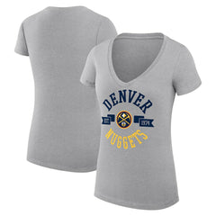 Denver Nuggets G-III 4Her by Carl Banks Women's Super-Slim Fit Lightweight Large City Logo V-Neck T-Shirt Heather Gray