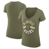 Milwaukee Bucks G-III 4Her by Carl Banks Women's Super-Slim Fit Lightweight Large City Logo V-Neck T-Shirt Olive outlet
