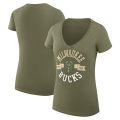 Milwaukee Bucks G-III 4Her by Carl Banks Women's Super-Slim Fit Lightweight Large City Logo V-Neck T-Shirt Olive outlet