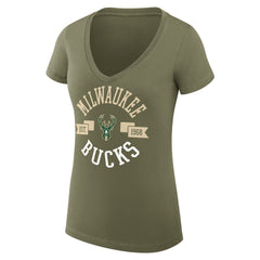 Milwaukee Bucks G-III 4Her by Carl Banks Women's Super-Slim Fit Lightweight Large City Logo V-Neck T-Shirt Olive outlet