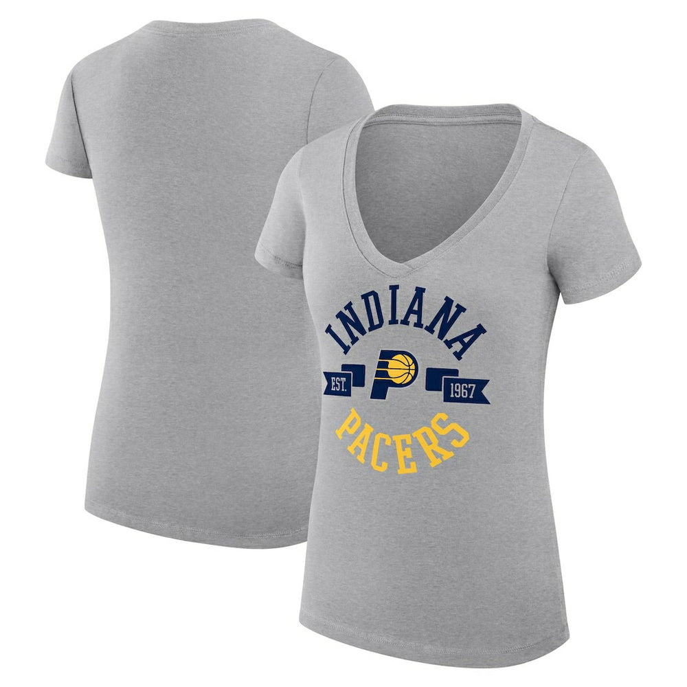 Indiana Pacers G-III 4Her by Carl Banks Women's Super-Slim Fit Lightweight Large City Logo V-Neck T-Shirt Heather Gray