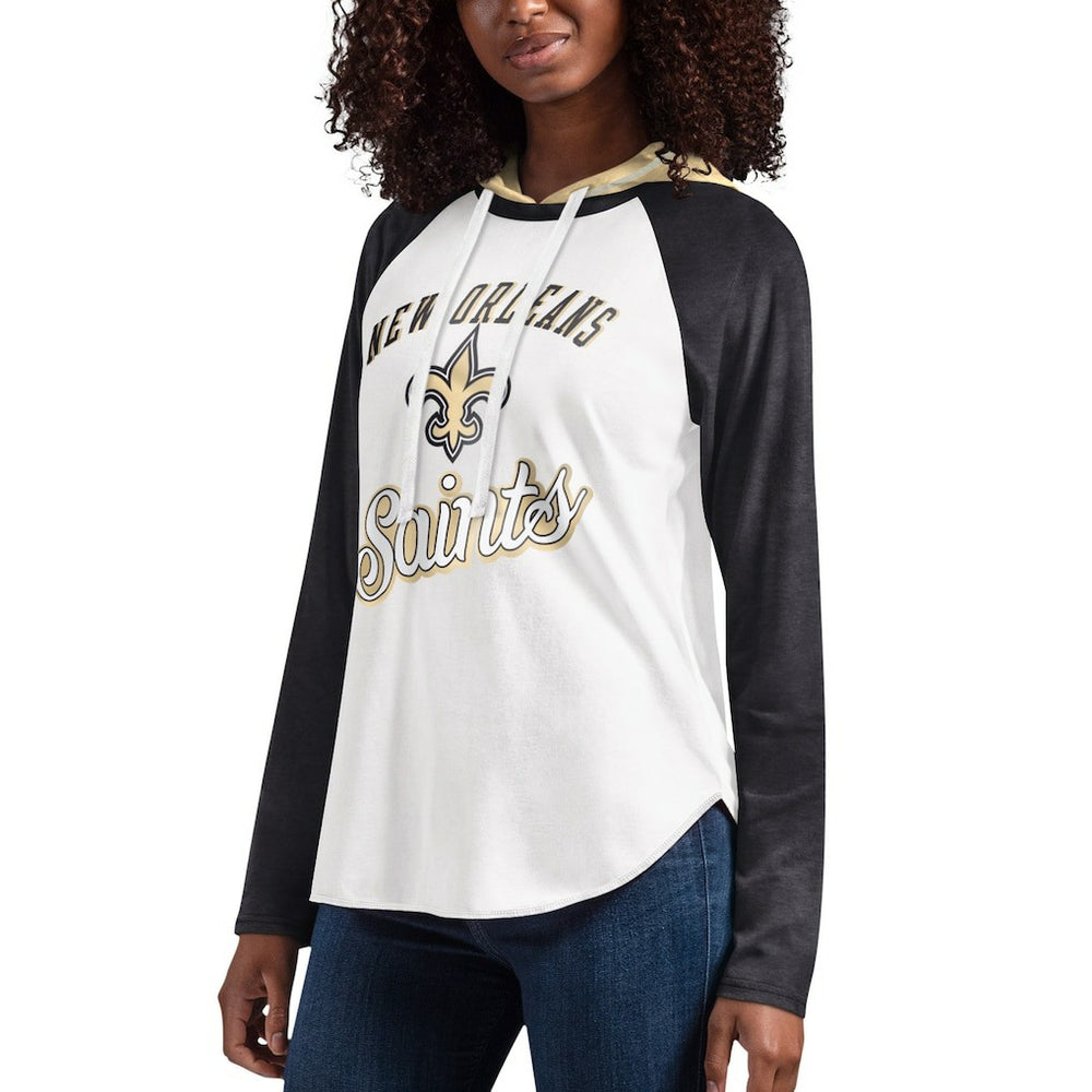 New Orleans Saints G-III 4Her by Carl Banks Women's MVP Raglan Hooded Long Sleeve T-Shirt - White T-shirts