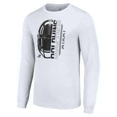 Miami Dolphins Starter Half Helmet Logo Long Sleeve T-Shirt - White T-shirts