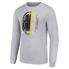 Pittsburgh Steelers Starter Half Helmet Logo Long Sleeve Heathered T-Shirt - Heather Gray T-shirts