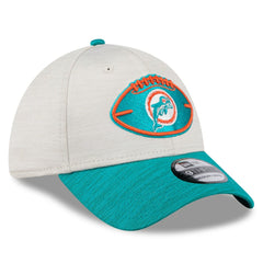 Miami Dolphins New Era 2024 Sideline Historic 39THIRTY Flex Hat - Stone/Aqua Hats