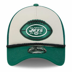 New York Jets New Era 2024 Sideline Historic 9FORTY A-Frame Trucker Adjustable Hat - Stone/Green Hats