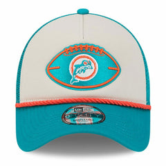 Miami Dolphins New Era 2024 Sideline Historic 9FORTY A-Frame Trucker Adjustable Hat - Stone/Aqua Hats