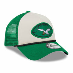 Philadelphia Eagles New Era 2024 Sideline Historic 9FORTY A-Frame Trucker Adjustable Hat - Stone/Kelly Green Hats
