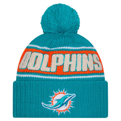 Miami Dolphins New Era 2024 Sideline Cuffed Knit Hat with Pom - Aqua Hats