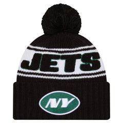 New York Jets New Era Youth 2024/25 Sideline Cuffed Knit Hat with Pom - Black Hats