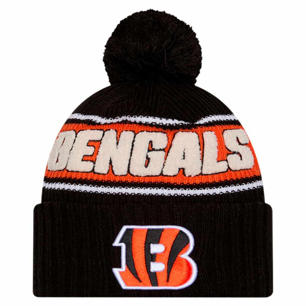 Cincinnati Bengals New Era Youth 2024 Sideline Sport Cuffed Knit Hat with Pom - Black Hats