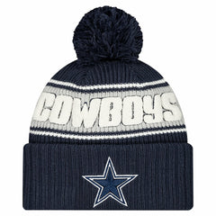Dallas Cowboys New Era Youth 2024/25 Sideline Cuffed Knit Hat with Pom - Navy Hats