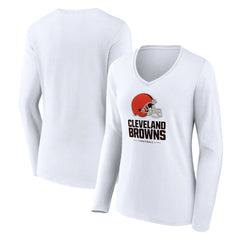 Cleveland Browns Women's Team Lockup Long Sleeve V-Neck T-Shirt - White T-shirts