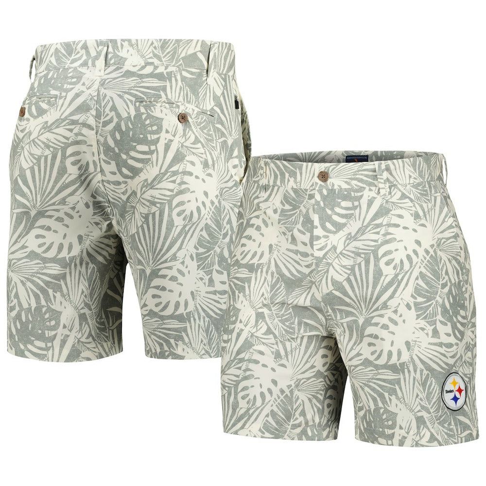 Pittsburgh Steelers Margaritaville Sandwashed Monstera Print Amphib Shorts - Gray Shorts