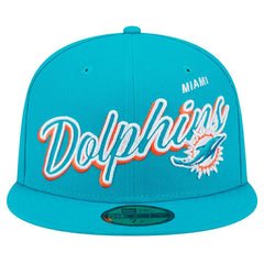 Miami Dolphins New Era Script Sided 59FIFTY Fitted Hat - Aqua Hats