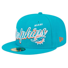 Miami Dolphins New Era Script Sided 59FIFTY Fitted Hat - Aqua Hats