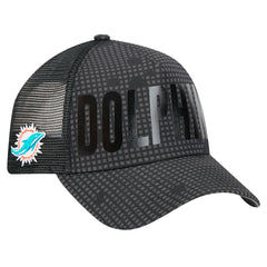 Miami Dolphins New Era Midnight Ink Tonal Text A-Frame Trucker 9FORTY Adjustable Hat - Black Hats
