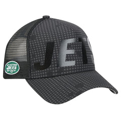 New York Jets New Era Throwback Midnight Ink Tonal Text A-Frame Trucker 9FORTY Adjustable Hat - Black Hats