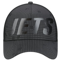 New York Jets New Era Throwback Midnight Ink Tonal Text A-Frame Trucker 9FORTY Adjustable Hat - Black Hats
