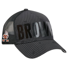 Cleveland Browns New Era Throwback Midnight Ink Tonal Text A-Frame Trucker 9FORTY Adjustable Hat - Black Hats