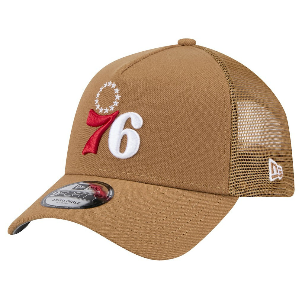 Philadelphia 76ers 9FORTY A-Frame Trucker Adjustable Hat Tan - New Era