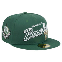 Milwaukee Bucks Sport Night Script Sided 59FIFTY Fitted Hat Hunter Green - New Era