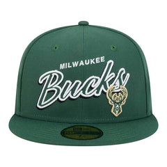 Milwaukee Bucks Sport Night Script Sided 59FIFTY Fitted Hat Hunter Green - New Era