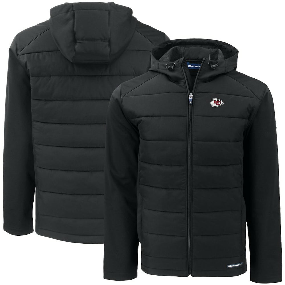 Kansas City Chiefs Cutter & Buck Big & Tall Evoke Hybrid Eco Softshell Recycled Full-Zip Hooded Jacket - Black Jackets