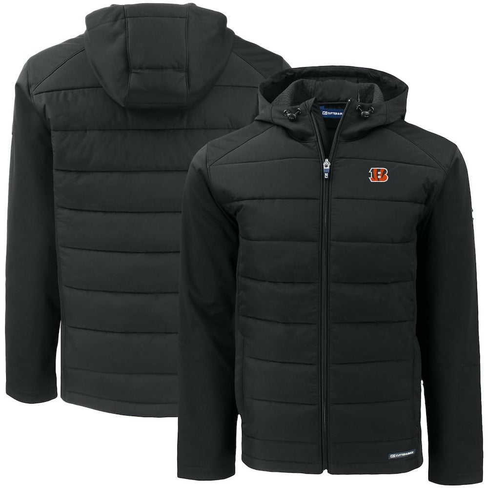 Cincinnati Bengals Cutter & Buck Big & Tall Evoke Hybrid Eco Softshell Recycled Full-Zip Hooded Jacket - Black Jackets