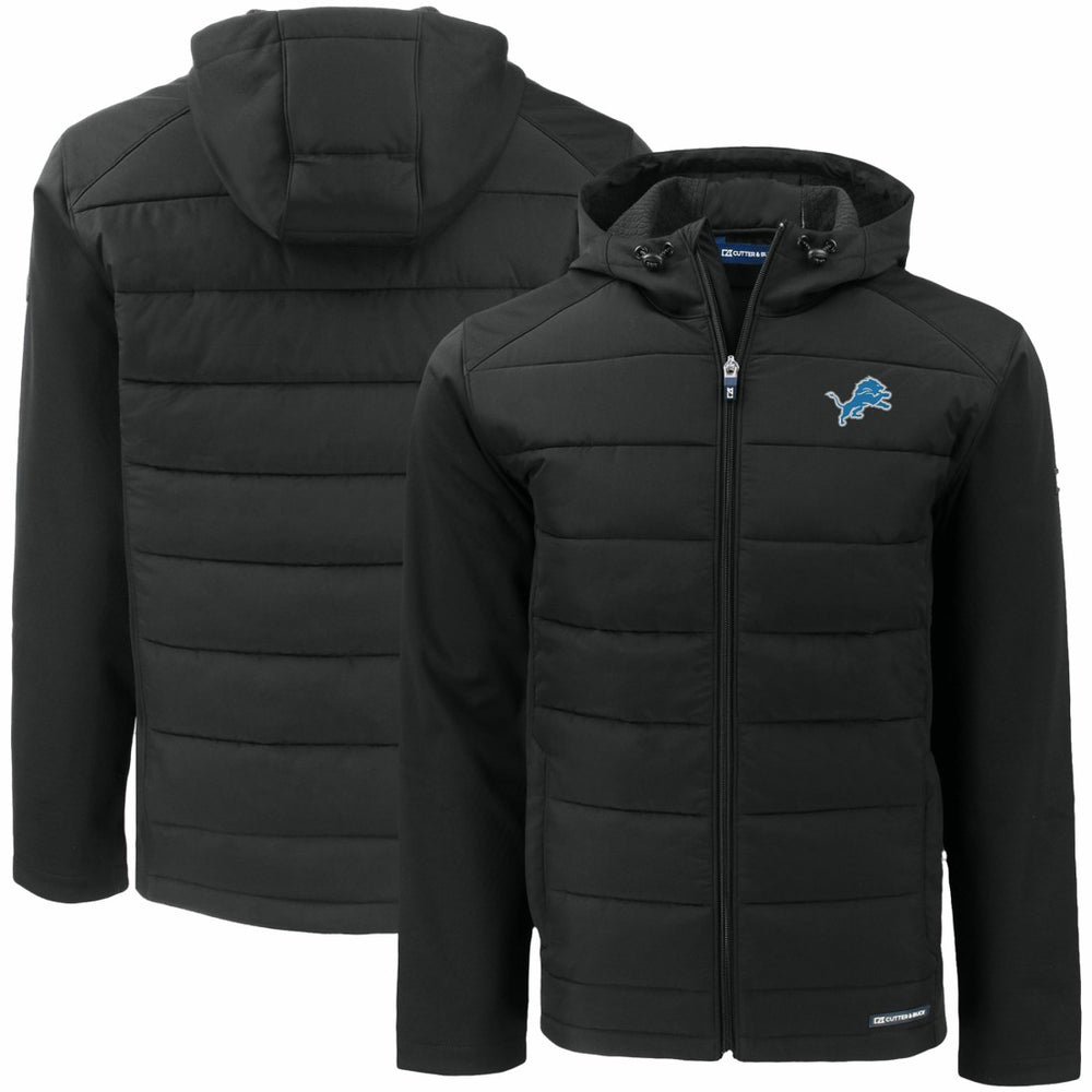 Detroit Lions Cutter & Buck Big & Tall Evoke Hybrid Eco Softshell Recycled Full-Zip Hooded Jacket - Black Jackets