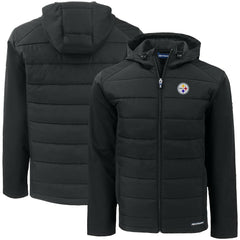 Pittsburgh Steelers Cutter & Buck Big & Tall Evoke Hybrid Eco Softshell Recycled Full-Zip Hooded Jacket - Black Jackets