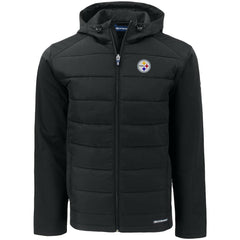 Pittsburgh Steelers Cutter & Buck Big & Tall Evoke Hybrid Eco Softshell Recycled Full-Zip Hooded Jacket - Black Jackets