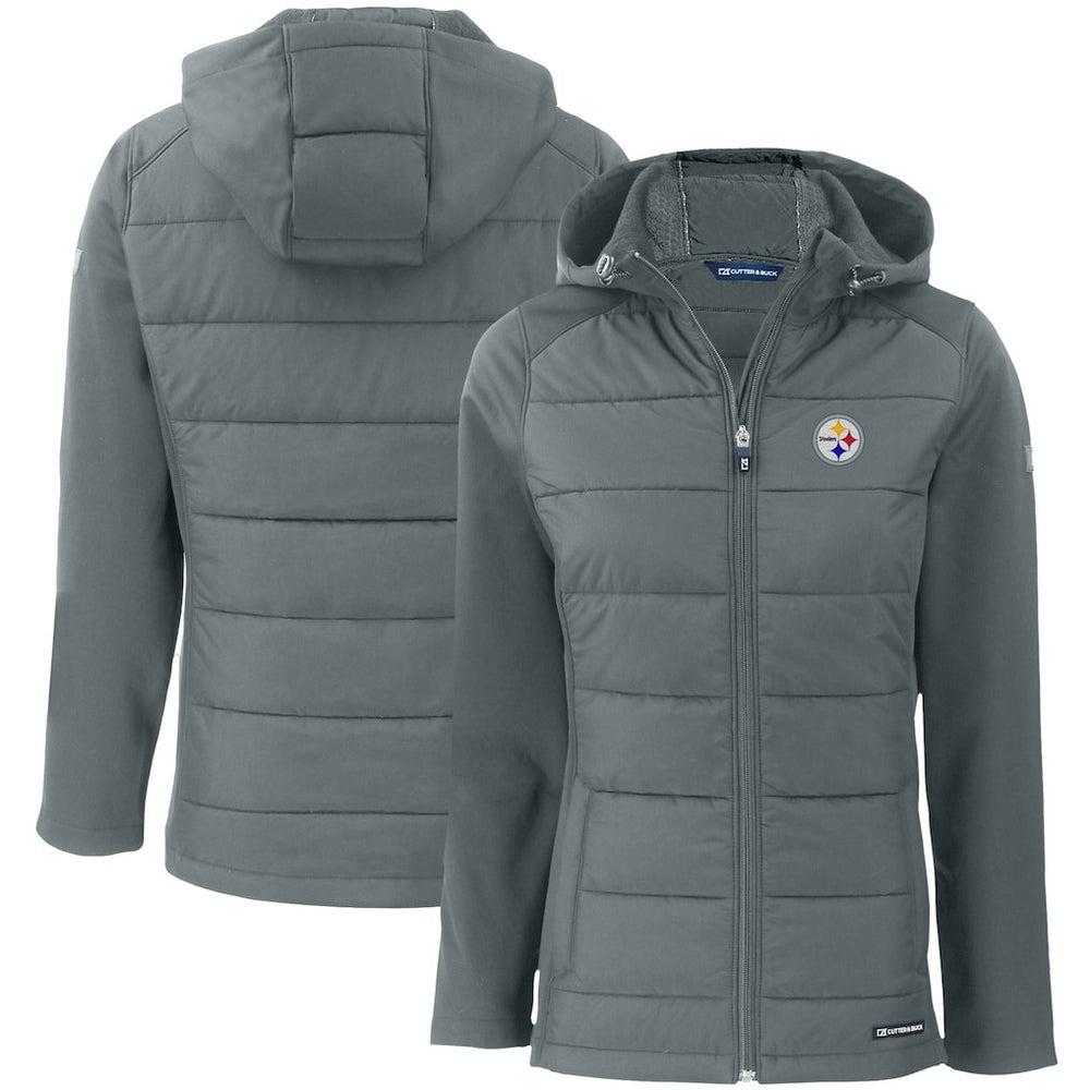 Pittsburgh Steelers Cutter & Buck Women's Evoke PrimaLoft Hybrid Eco Softshell Recycled Full-Zip Hooded Jacket - Gray Jackets