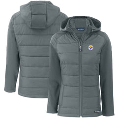 Pittsburgh Steelers Cutter & Buck Women's Evoke PrimaLoft Hybrid Eco Softshell Recycled Full-Zip Hooded Jacket - Gray Jackets