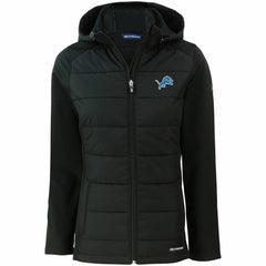 Detroit Lions Cutter & Buck Women's Evoke PrimaLoft Hybrid Eco Softshell Recycled Full-Zip Hooded Jacket - Black Jackets