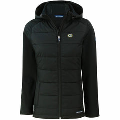 Green Bay Packers Cutter & Buck Women's Evoke PrimaLoft Hybrid Eco Softshell Recycled Full-Zip Hooded Jacket - Black Jackets