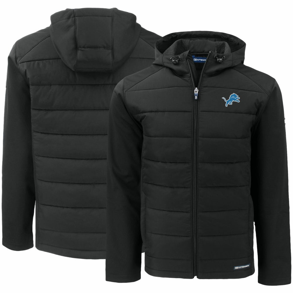 Detroit Lions Cutter & Buck Evoke PrimaLoft Hybrid Eco Softshell Recycled Full-Zip Hooded Jacket - Black Jackets