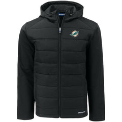 Miami Dolphins Cutter & Buck Evoke PrimaLoft Hybrid Eco Softshell Recycled Full-Zip Hooded Jacket - Black Jackets