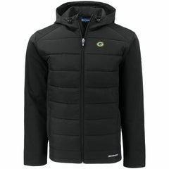 Green Bay Packers Cutter & Buck Evoke PrimaLoft Hybrid Eco Softshell Recycled Full-Zip Hooded Jacket - Black Jackets