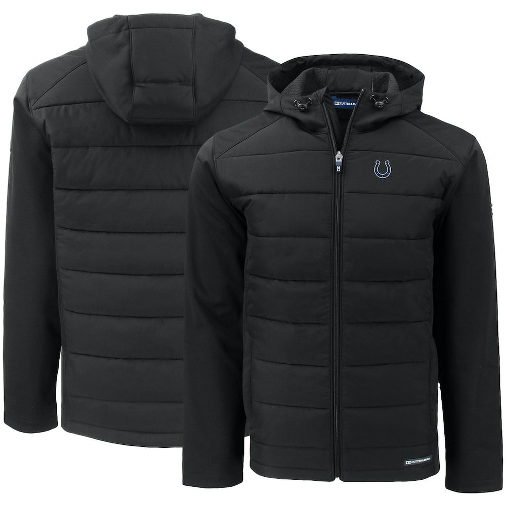 Indianapolis Colts Cutter & Buck Evoke PrimaLoft Hybrid Eco Softshell Recycled Full-Zip Hooded Jacket - Black Jackets